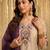 Beige & purple embroidered chanderi straight kurta pant set with embroidered taby dupatta