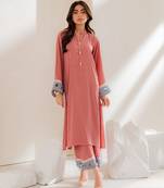 Pink embroidered french crepe kurta pant set