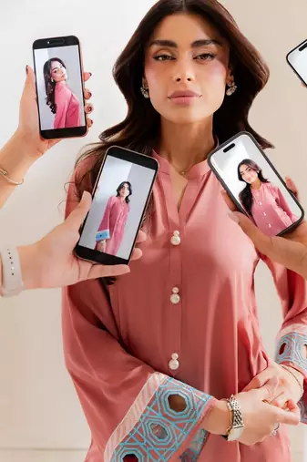Pink embroidered french crepe kurta pant set