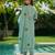 Blue embroidered chanderi silk kurta pant set with hand kodi lace and dupatta