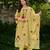 Yellow embroidered chanderi silk kurta pant set with hand kodi lace and dupatta