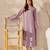 Lavender embroidered french crepe silk kurta pant set with chinon dupatta