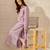 Lavender embroidered french crepe silk kurta pant set with chinon dupatta