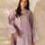 Lavender embroidered french crepe silk kurta pant set with chinon dupatta