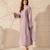 Lavender embroidered french crepe silk kurta pant set with chinon dupatta