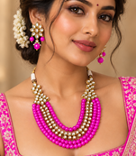 Pink Kundan Bead Layered Necklace Set