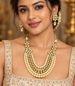 Cream pearl kundan layered necklace set
