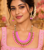 Pink Kundan Charm Statement Necklace Set