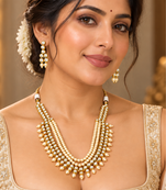 Cream pearl kundan statement necklace set