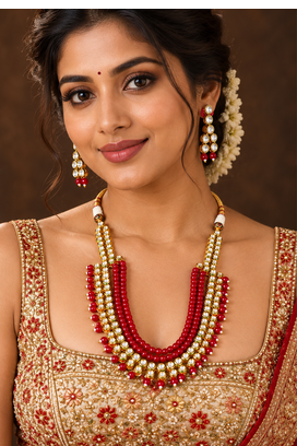 Red kundan charm statement necklace set 3