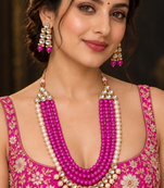 Pink kundan pearl layered necklace set