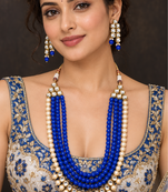 Blue kundan pearl layered necklace set