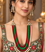 Multicolour kundan pearl layered necklace set