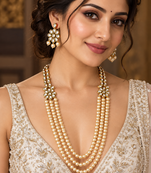 Pearl kundan triple strand necklace set