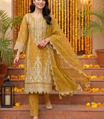 women ethnic motifs embroidered regular thread work kurta with trousers & with dupatta