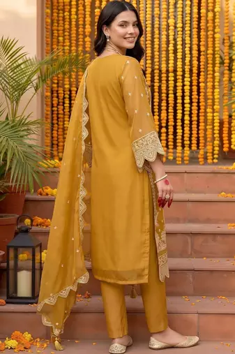 women ethnic motifs embroidered regular thread work kurta with trousers & with dupatta