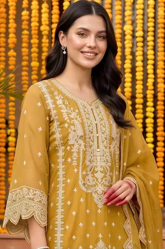 women ethnic motifs embroidered regular thread work kurta with trousers & with dupatta
