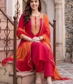 women ethnic motifs embroidered regular thread work kurta with trousers & with dupatta