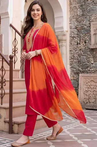 women ethnic motifs embroidered regular thread work kurta with trousers & with dupatta
