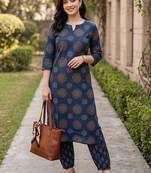women ethnic motifs printed regular cotton kurta with trousers