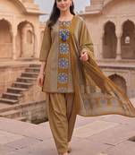 women printed regular cotton kurta with patiala & with dupatta