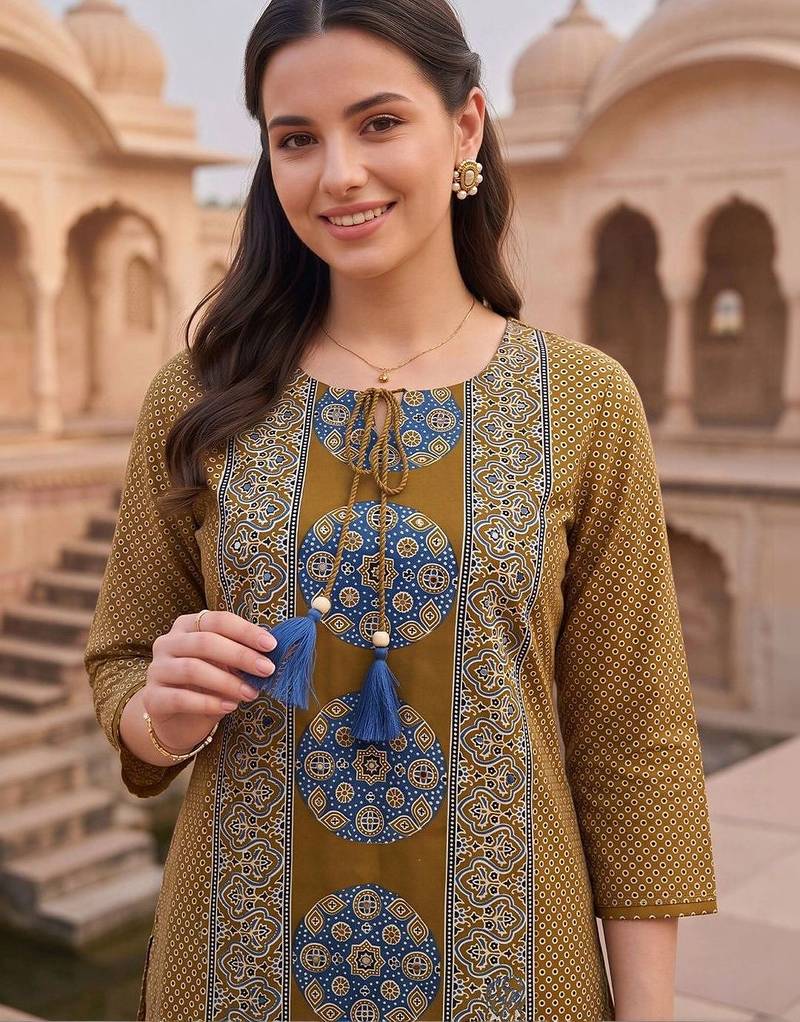 women printed regular cotton kurta with patiala & with dupatta