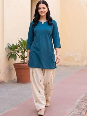 women ethnic motifs regular cotton kurti with patiala 1