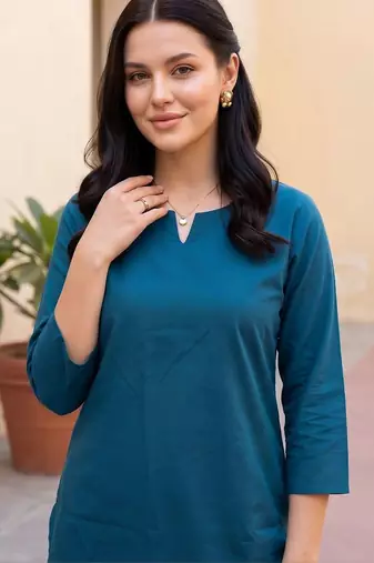 women ethnic motifs regular cotton kurti with patiala