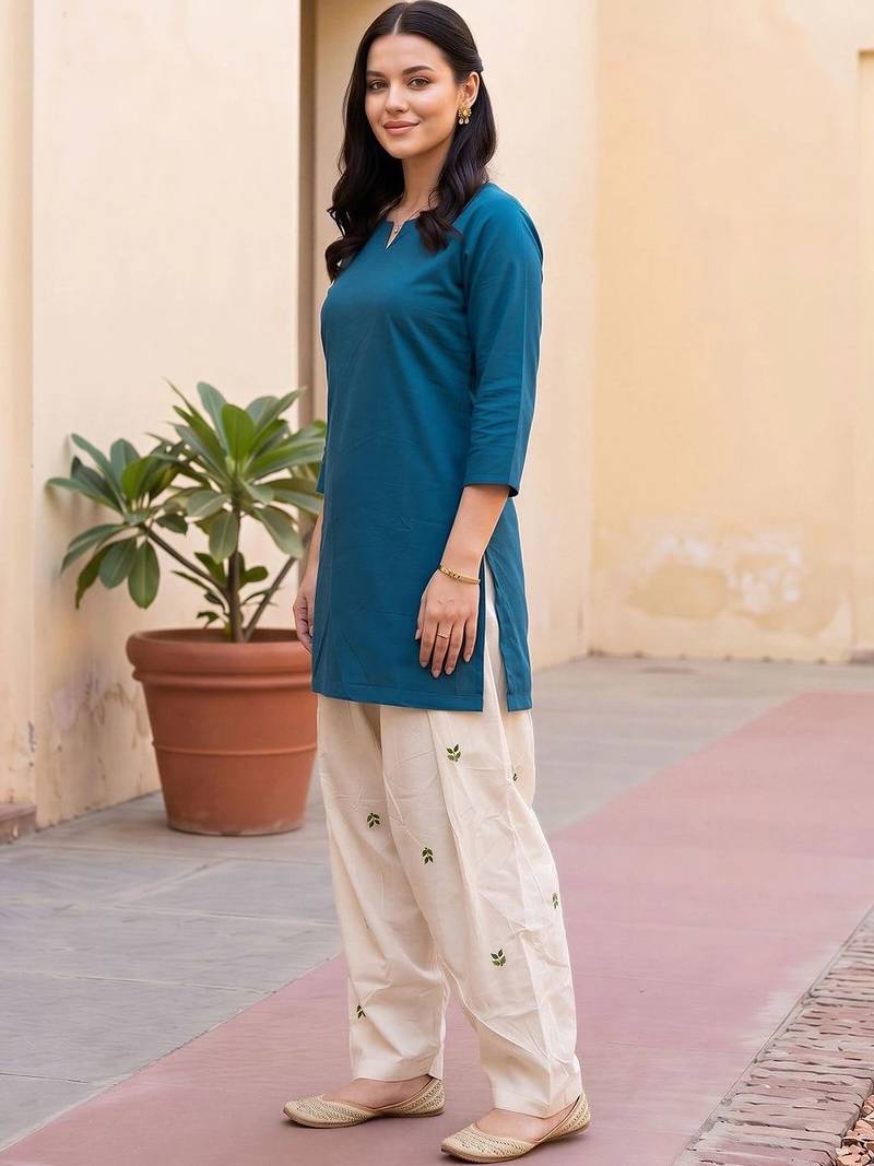 women ethnic motifs regular cotton kurti with patiala