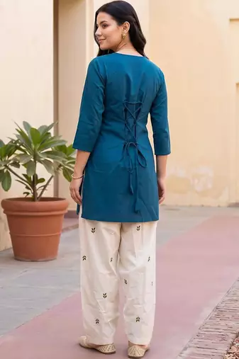 women ethnic motifs regular cotton kurti with patiala