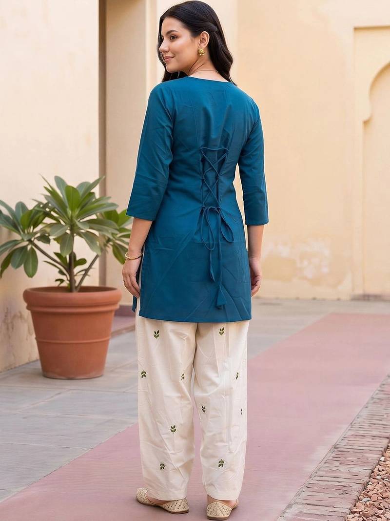 women ethnic motifs regular cotton kurti with patiala