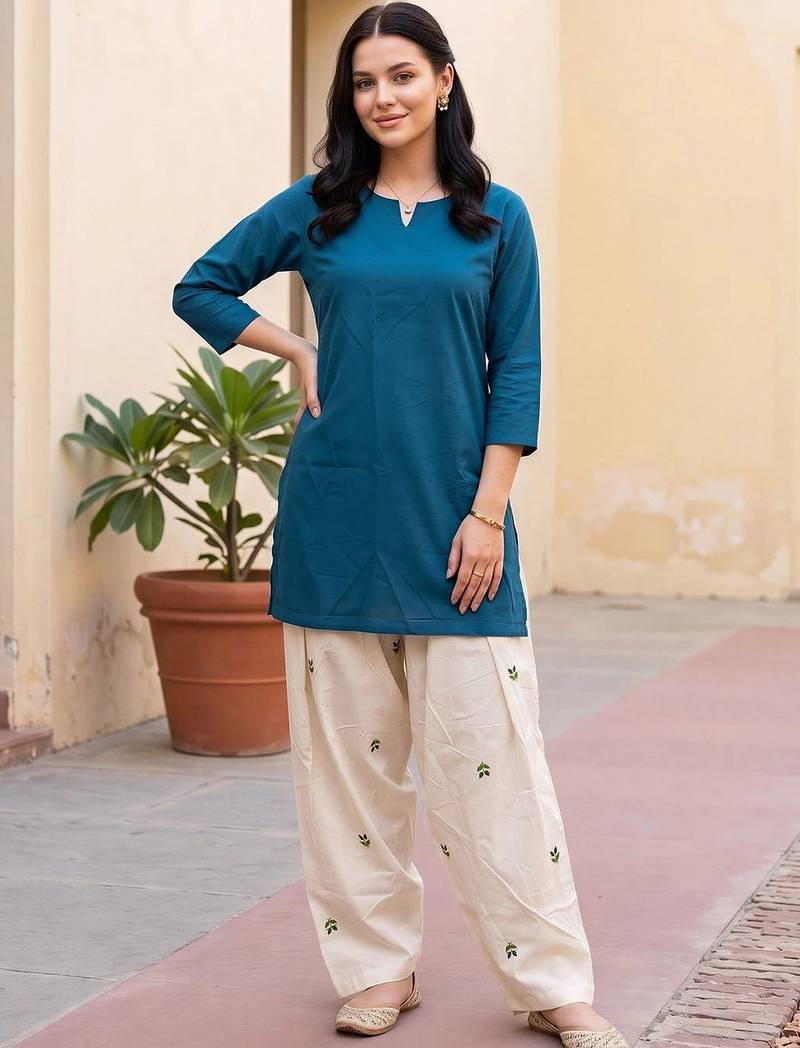 women ethnic motifs regular cotton kurti with patiala
