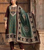 women ethnic motifs printed regular cotton kurta with trousers & with dupatta