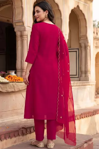 women ethnic motifs embroidered regular thread work kurta with trousers & with dupatta