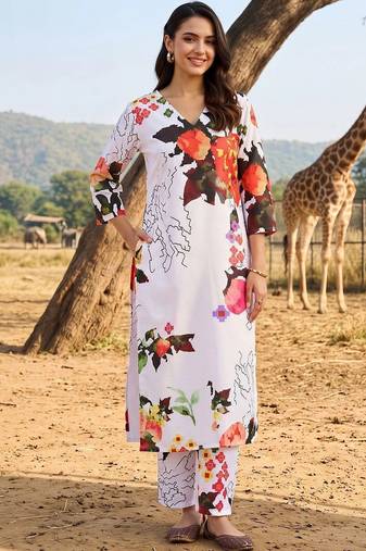women floral printed regular kurta with trousers