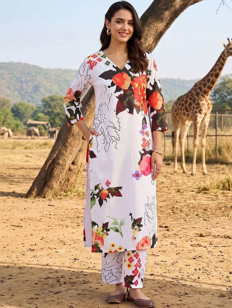 women floral printed regular kurta with trousers