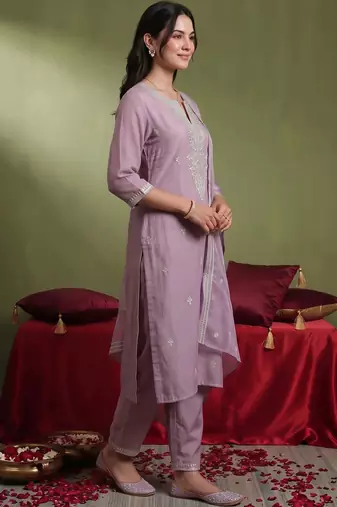 women ethnic motifs embroidered regular thread work kurta with trousers & with dupatta