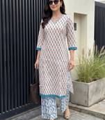 women ethnic motifs printed regular cotton kurta with trousers
