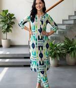 women printed regular cotton kurta with trousers