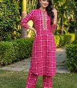 women ethnic motifs printed regular cotton kurta with trousers