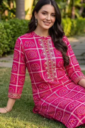 women ethnic motifs printed regular cotton kurta with trousers