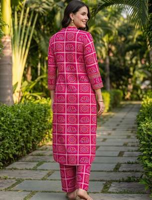 women ethnic motifs printed regular cotton kurta with trousers 3
