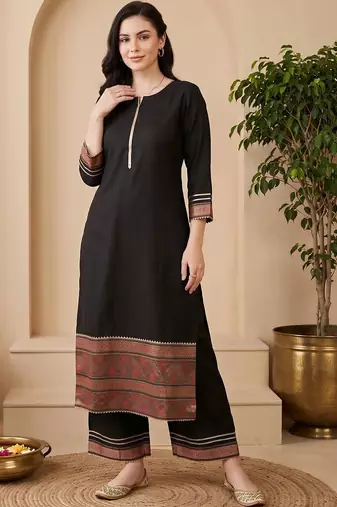 women ethnic motifs regular liva kurta with palazzos
