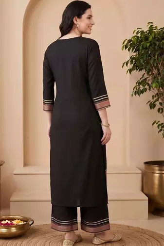 women ethnic motifs regular liva kurta with palazzos