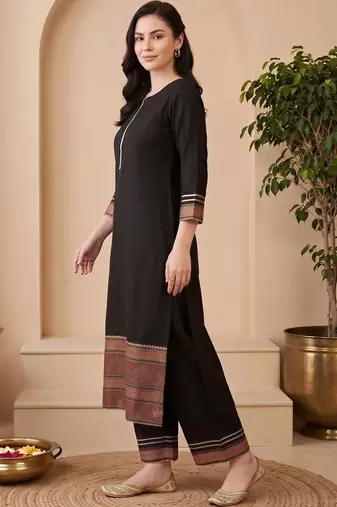women ethnic motifs regular liva kurta with palazzos