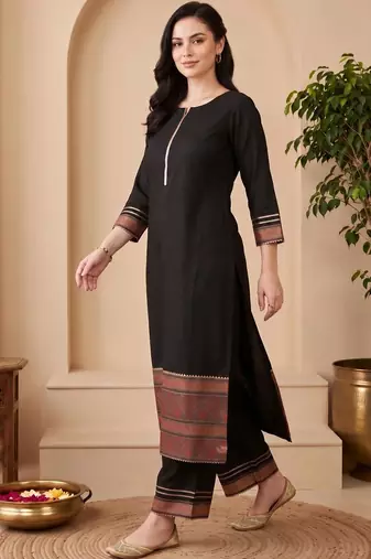 women ethnic motifs regular liva kurta with palazzos