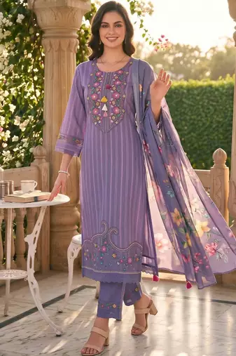 women floral embroidered regular chikankari cotton kurta with trousers & with dupatta