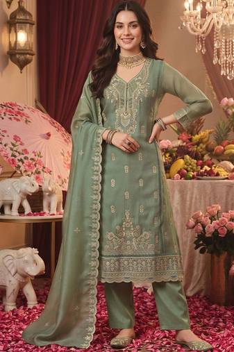 women ethnic motifs embroidered regular thread work kurta with trousers & with dupatta