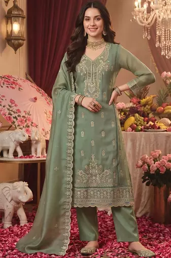 women ethnic motifs embroidered regular thread work kurta with trousers & with dupatta