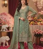 women ethnic motifs embroidered regular thread work kurta with trousers & with dupatta
